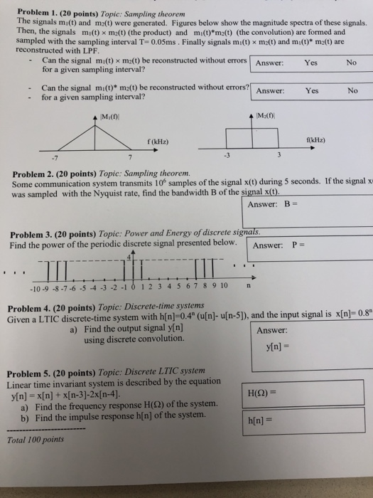 Solved Problem 1. (20 points) Topic: Sampling theorem The | Chegg.com