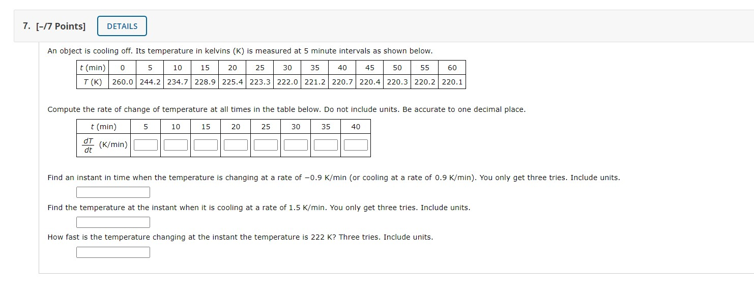 Solved 7. [-17 Points] DETAILS An object is cooling off. Its | Chegg.com