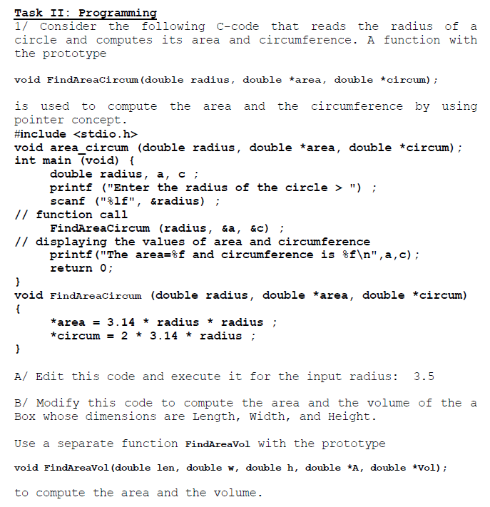 Solved Task II: Programming 1/ Consider the following C-code | Chegg.com