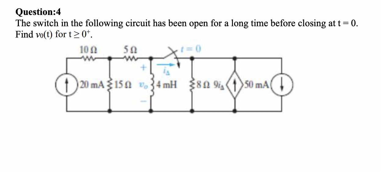 Solved The switch in the following circuit has been open for | Chegg.com