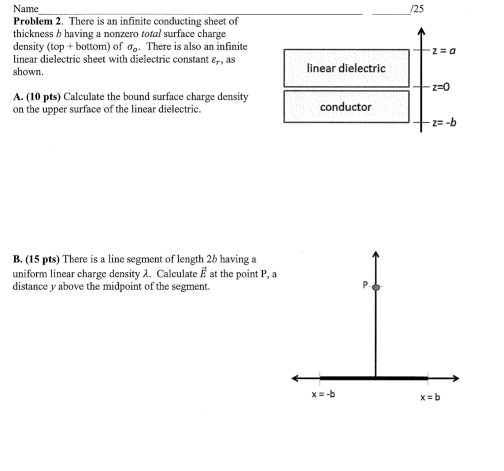 Solved Name /25 Problem 2. There is an infinite conducting | Chegg.com