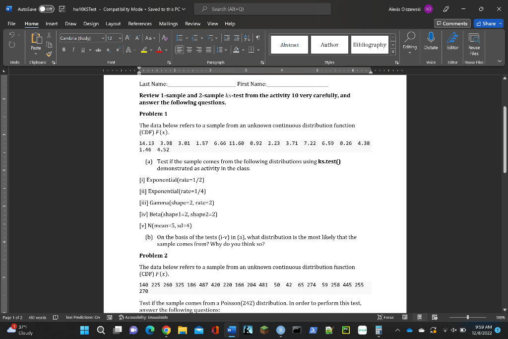 Solved (a) Test if the sample comes from the following | Chegg.com