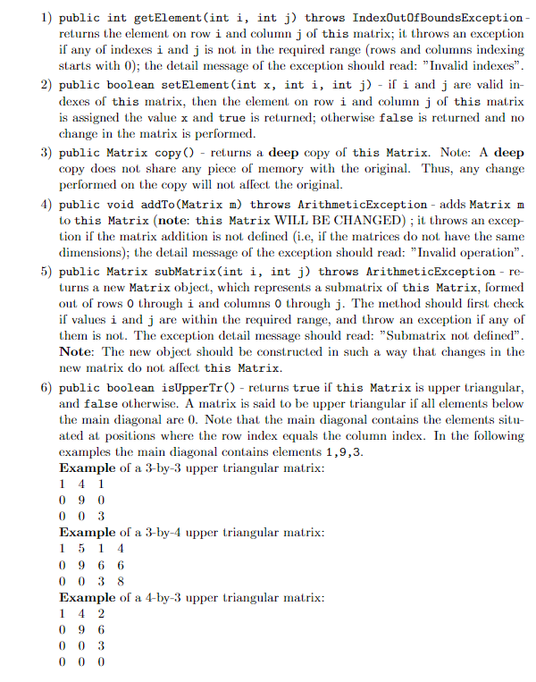 4 Lab Questions Write two Java classes: Matrix, which | Chegg.com