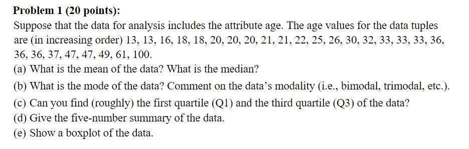 Solved Problem 1 (20 Points): Suppose That The Data For 