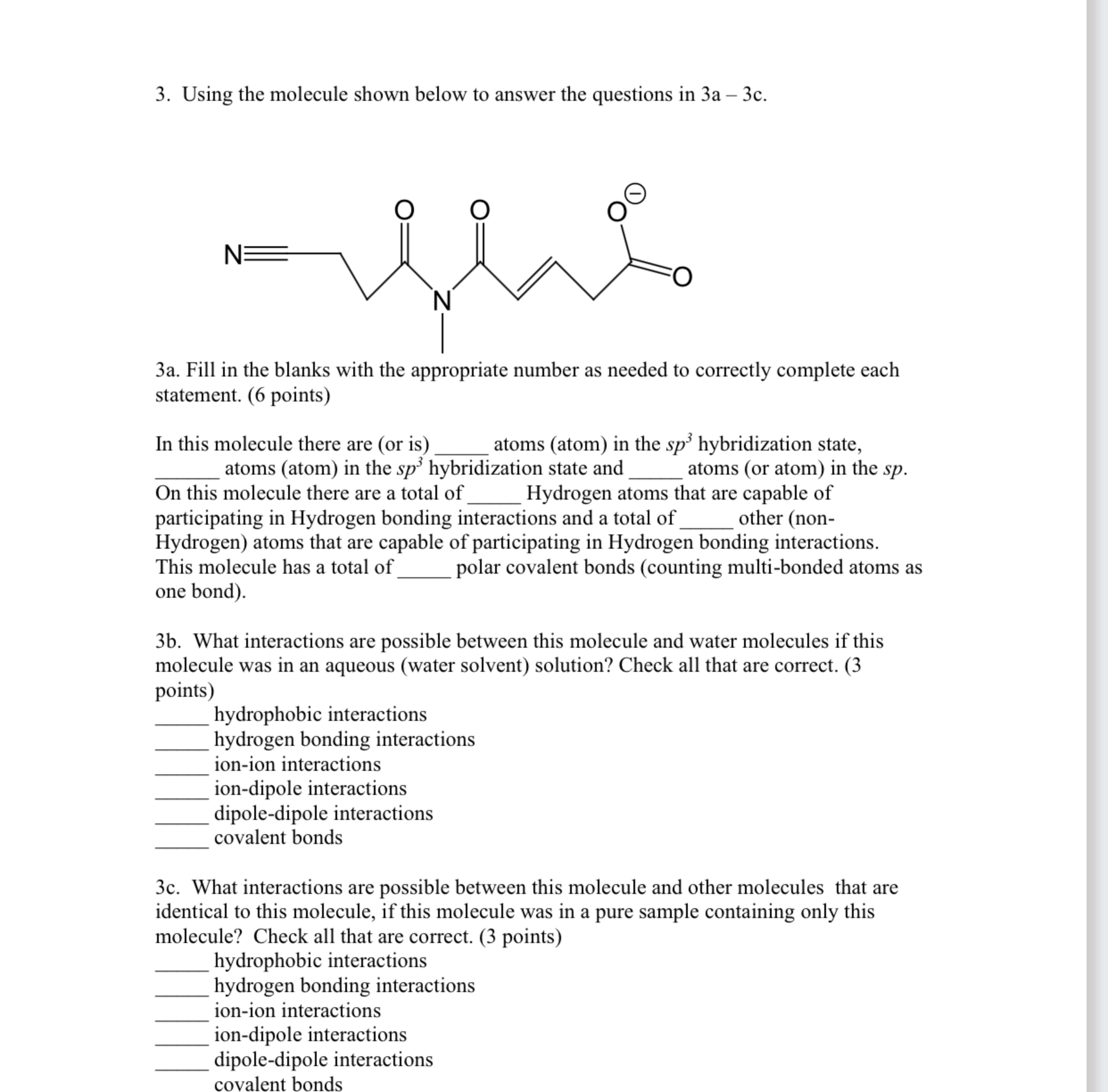 Solved Using the molecule shown below to answer the | Chegg.com