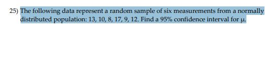 Solved 25) The following data represent a random sample of | Chegg.com