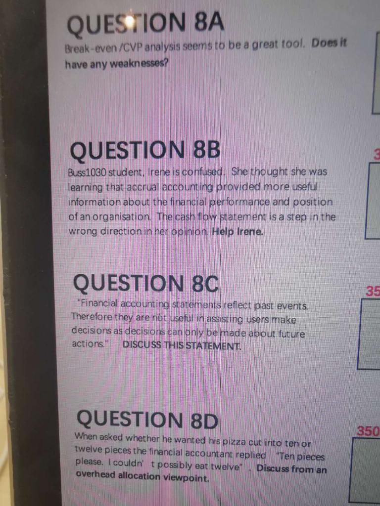 Solved Question 8a Break Even Cvp Analysis Seems To Be A Chegg Solved Question 8a Break Even Cvp Analysis Seems To Be A Chegg