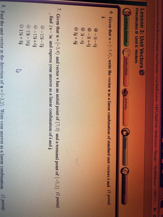 Solved Lesson 3: Unit Vectors @ Precalculus B Unit 5: | Chegg.com