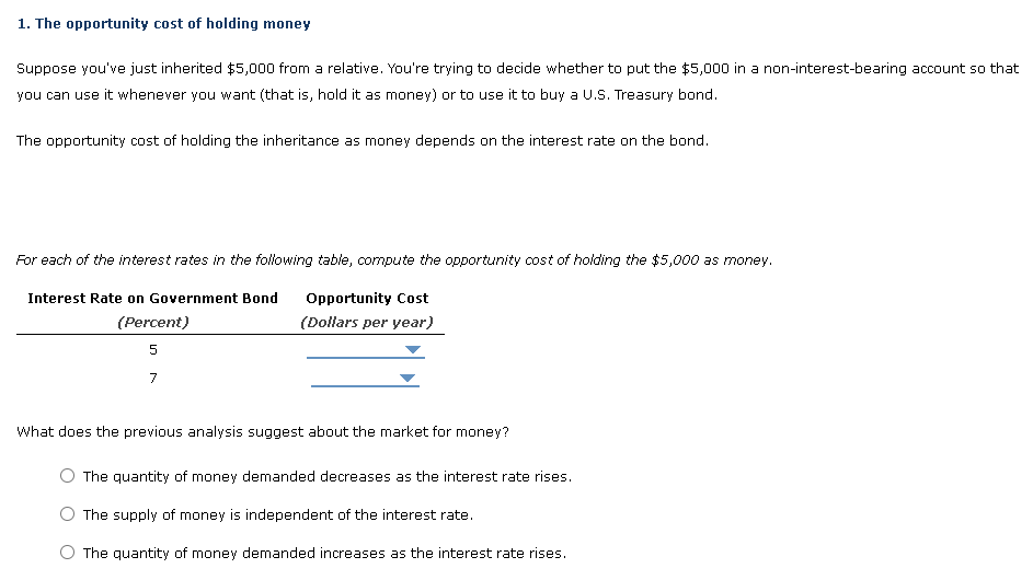 solved-1-the-opportunity-cost-of-holding-money-suppose-chegg