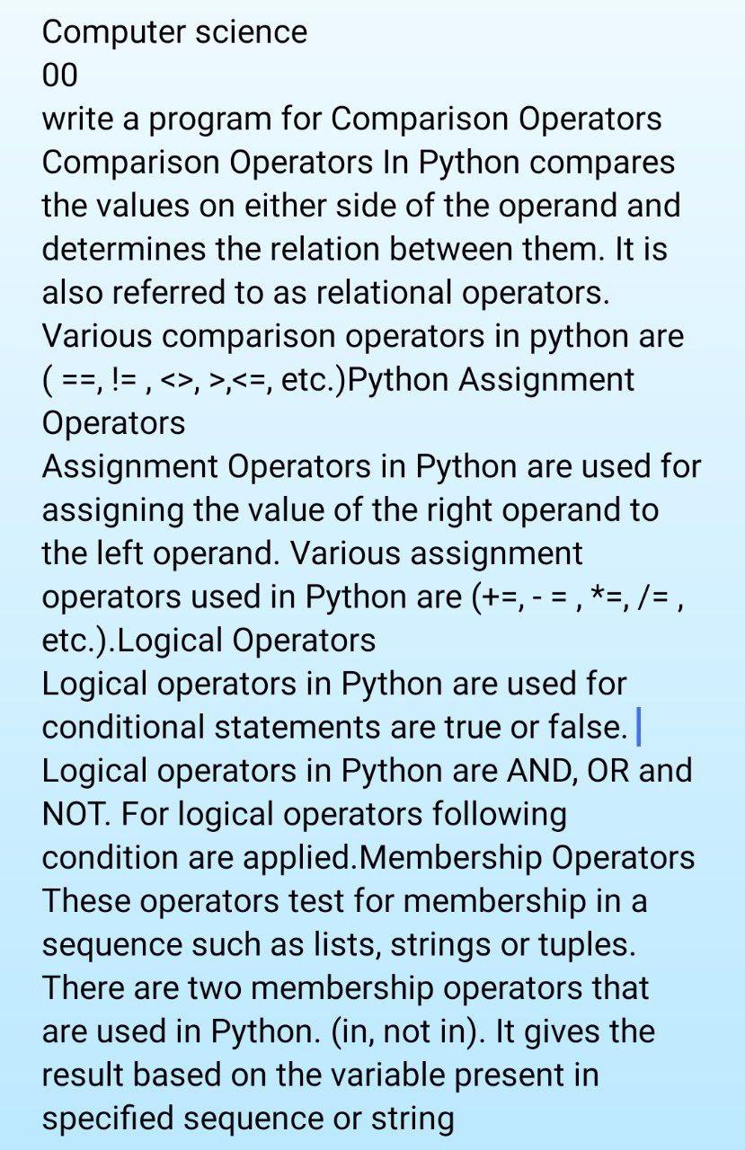 Solved Computer science 00 write a program for Comparison | Chegg.com