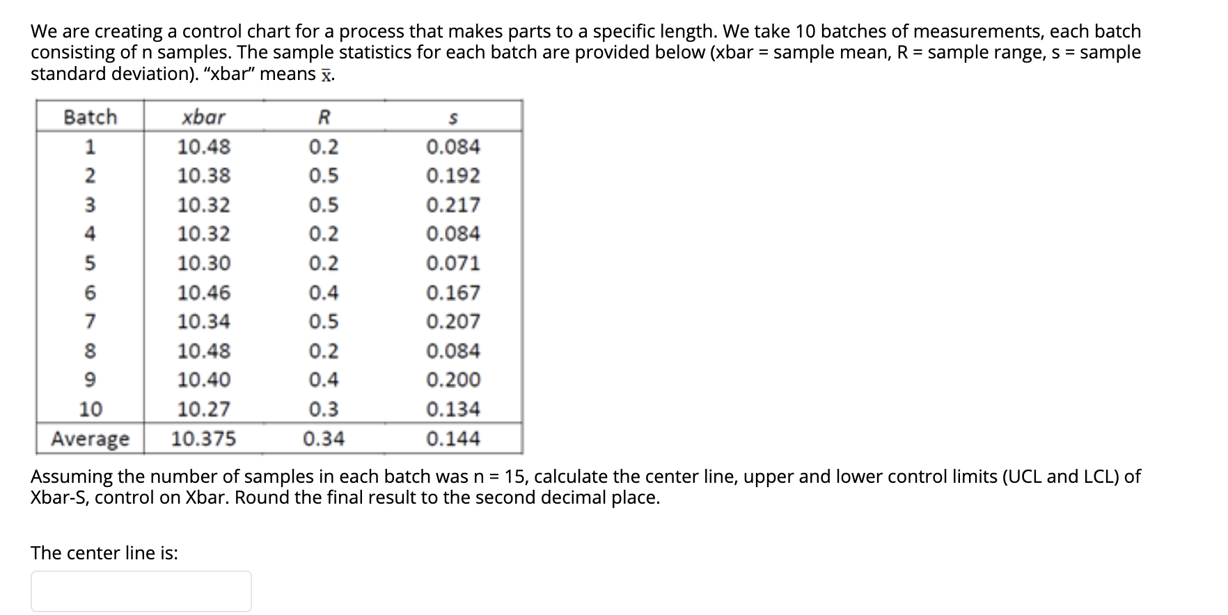 Solved We are creating a control chart for a process that | Chegg.com