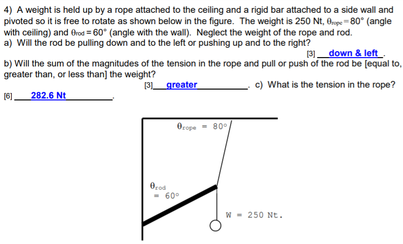 Solved 4) A weight is held up by a rope attached to the | Chegg.com