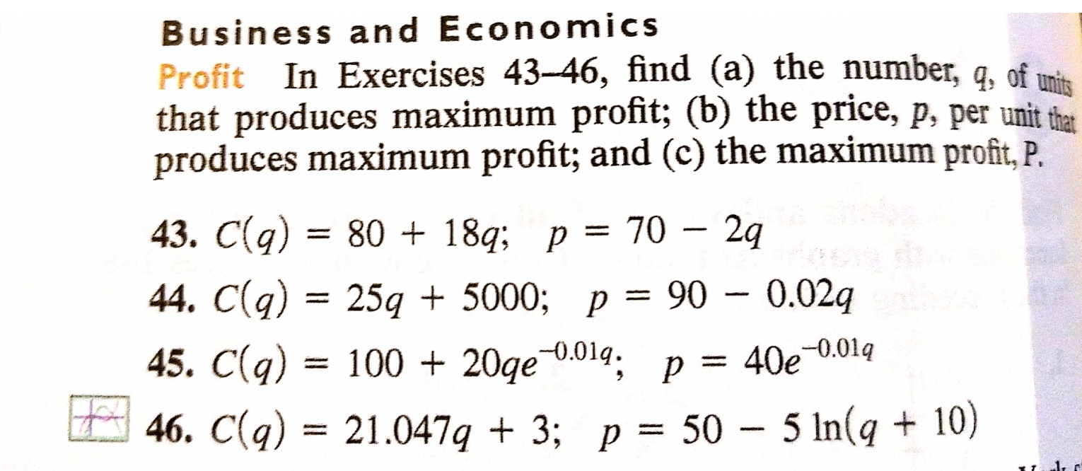 Profit Problem Solving Example Solved Business and Economics Profit In Exercises 43-46, | Chegg.com