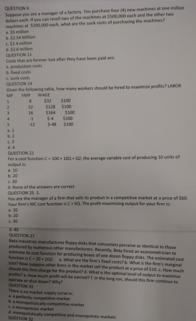 Solved QUESTION 9 Suppose you are a manager of a factory. | Chegg.com