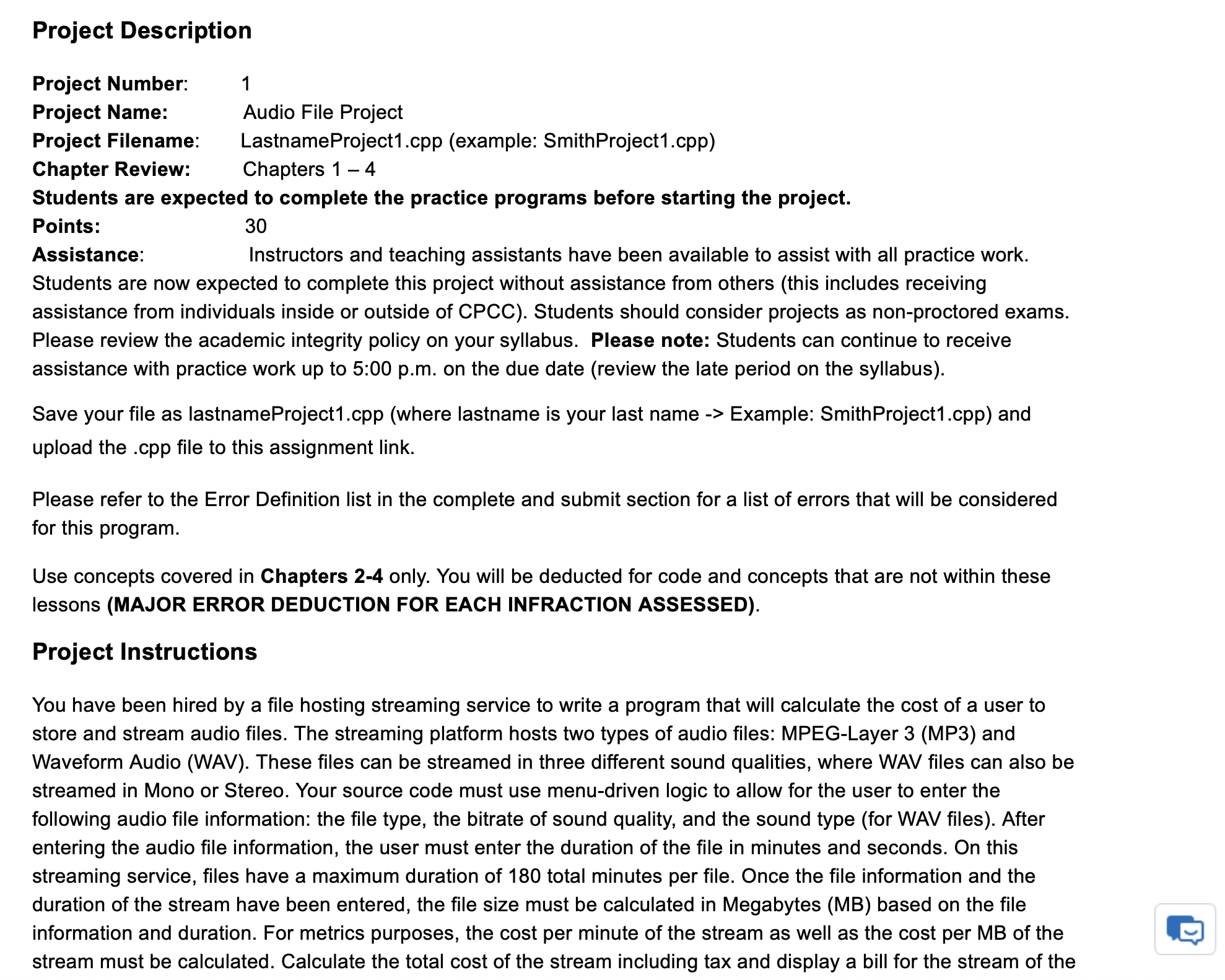 Solved Project Number: 1 Project Name: Audio File Project | Chegg.com