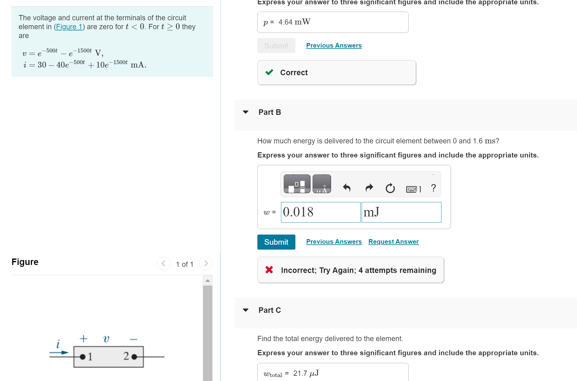 Solved Only Part B Please! I Tried 0.0235 ﻿mJ And 0.018 ﻿mJ | Chegg.com