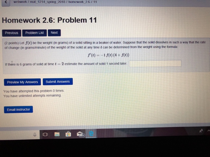 Solved Webwork / Mat 1214 Spring 2018/ Homework 26 11 | Chegg.com