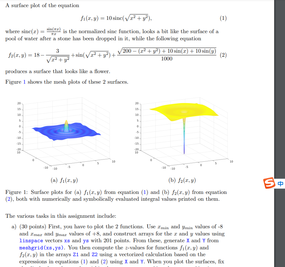 Solved = 712 A surface plot of the equation f1(1, y) = 10 | Chegg.com