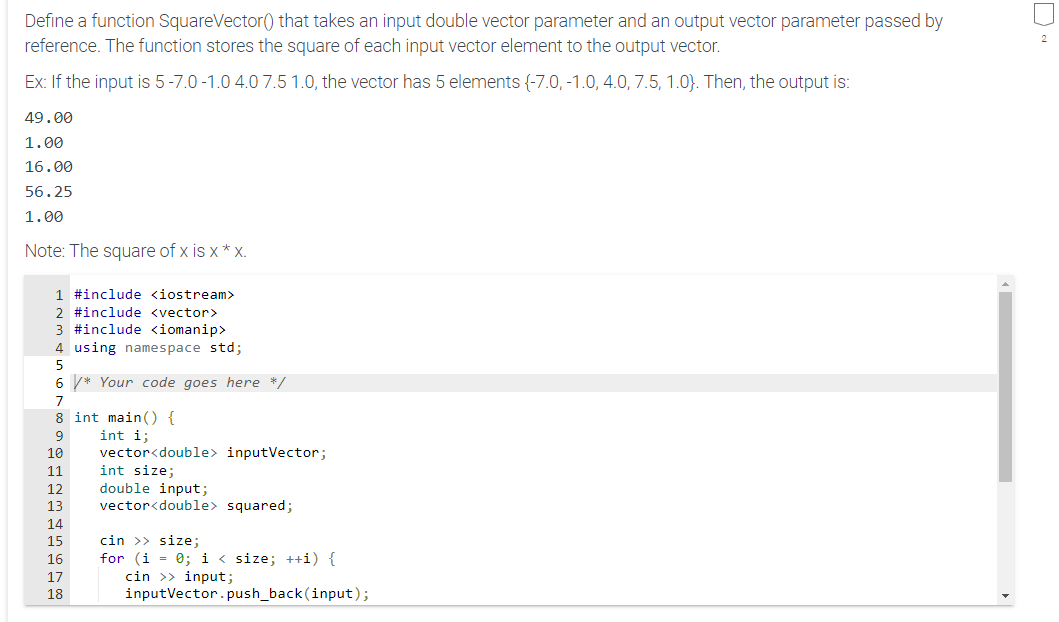 Solved Define a function SquareVector0 that takes an input | Chegg.com
