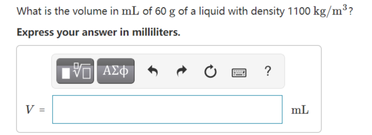 Solved What is the volume in mL of 60 g of a liquid with | Chegg.com