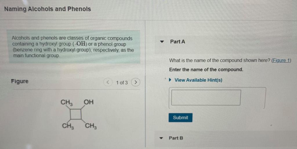 Solved Naming Alcohols And Phenols Part A Alcohols And | Chegg.com