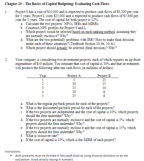 Chapter 10 - The Basics of Capital Budgeting: | Chegg.com