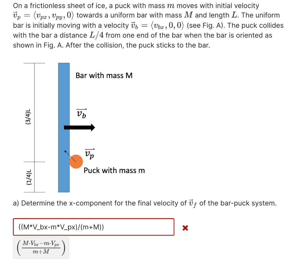 Solved On a frictionless sheet of ice, a puck with mass m | Chegg.com