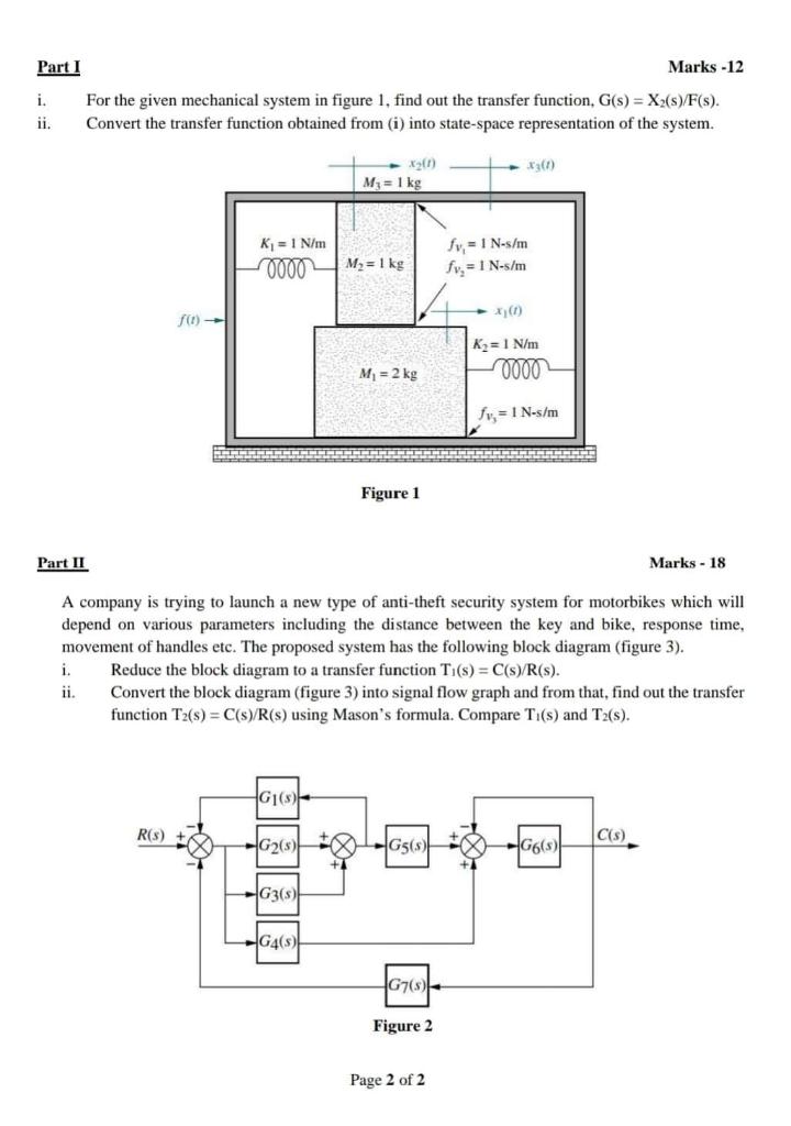 Solved Part I Marks -12 i. For the given mechanical system | Chegg.com