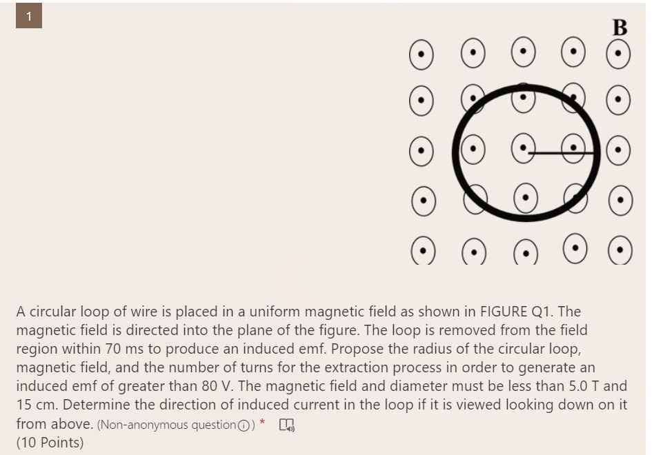 Solved 1 B A circular loop of wire is placed in a uniform | Chegg.com