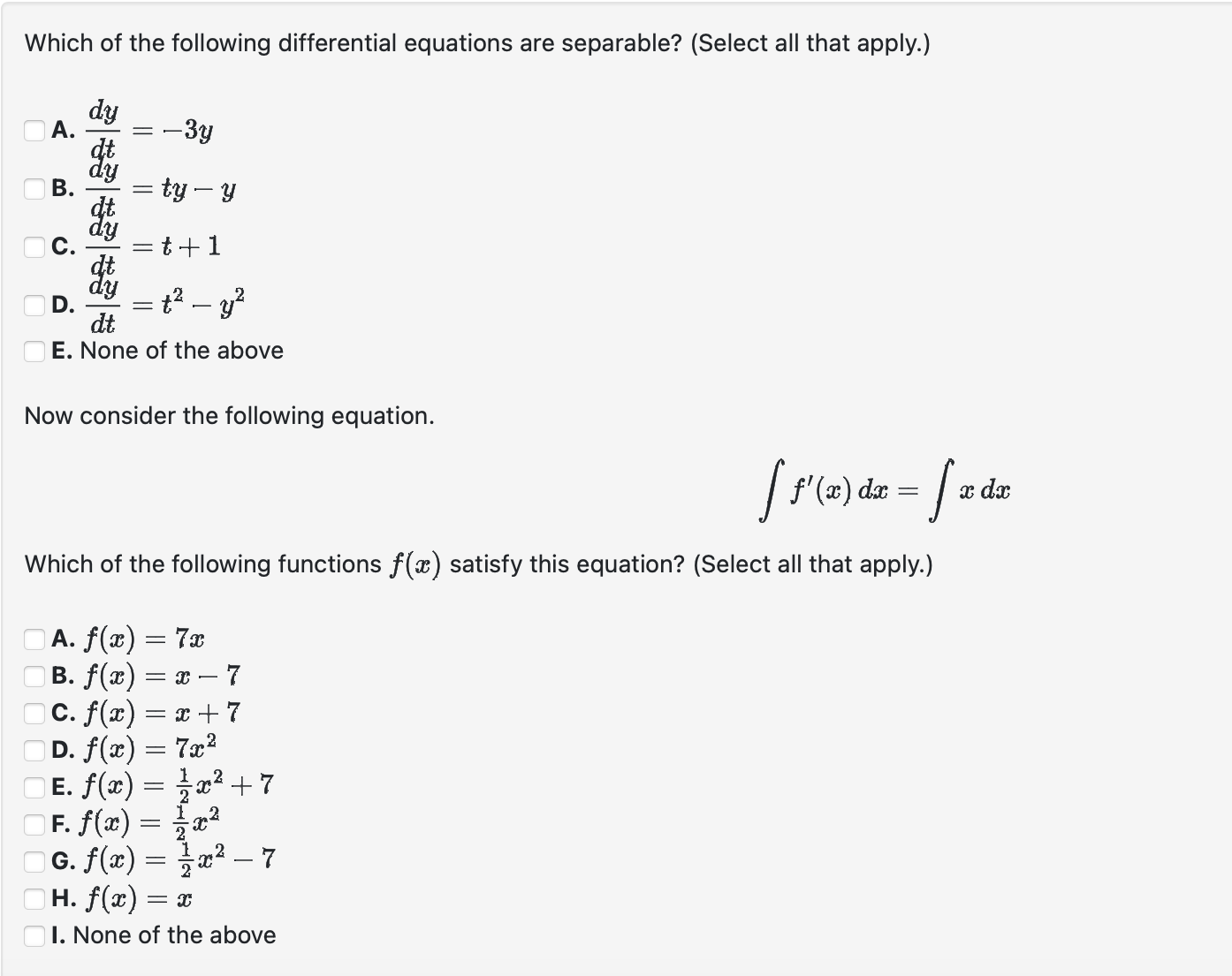 Solved Which of the following differential equations are | Chegg.com