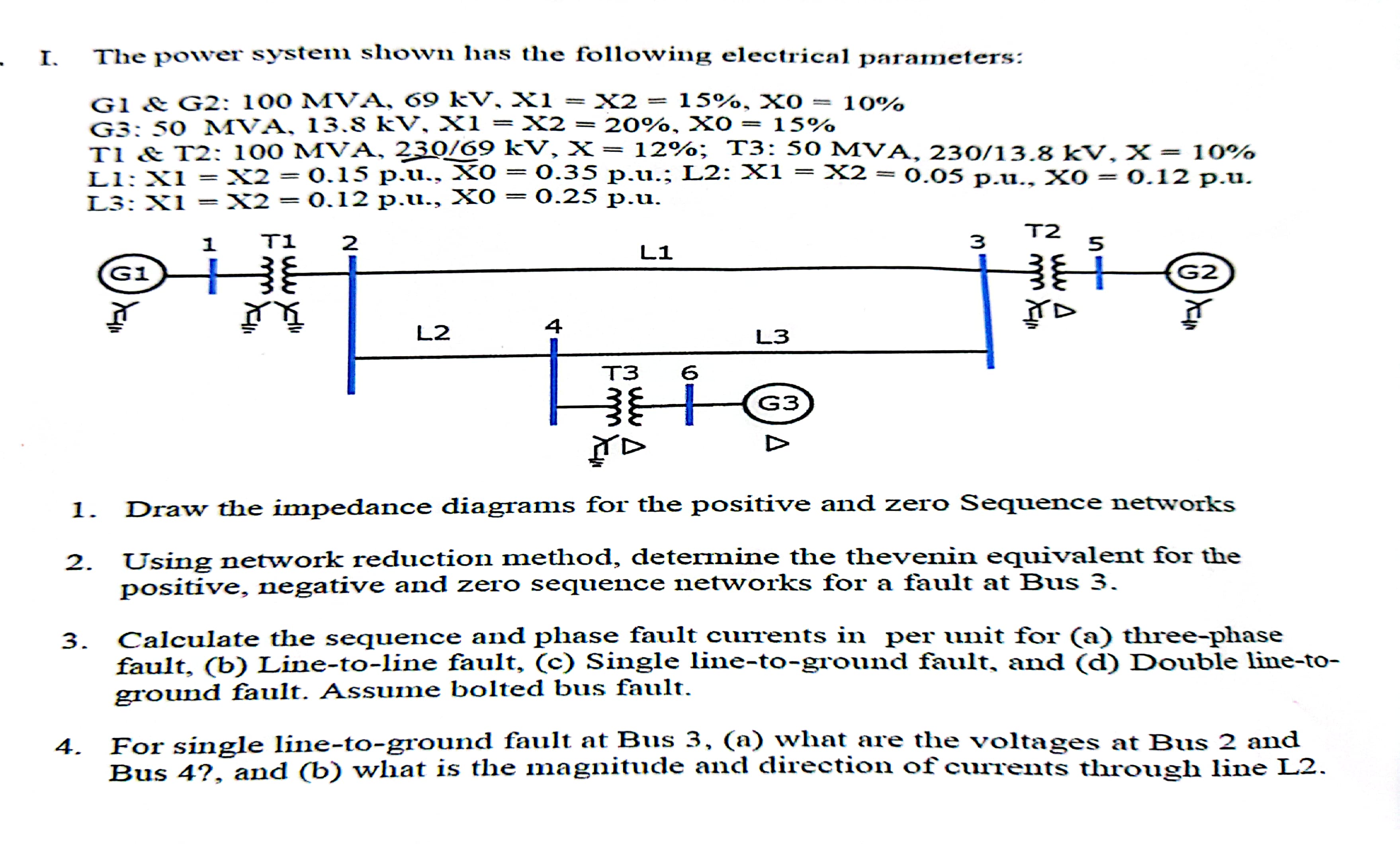 Solved The power system shown has the following electrical | Chegg.com