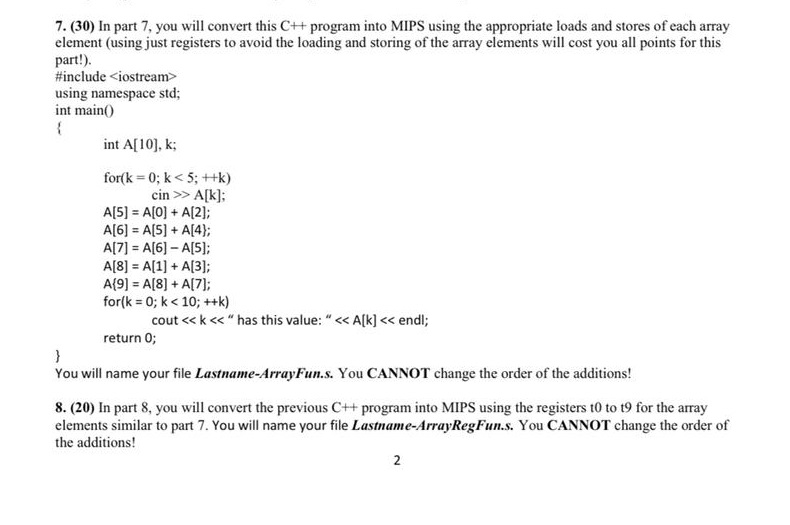 7. (30) In part 7, you will convert this C++ program | Chegg.com