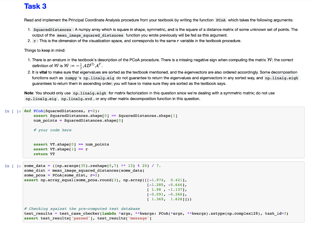 Task 3 Read and implement the Principal Coordinate | Chegg.com