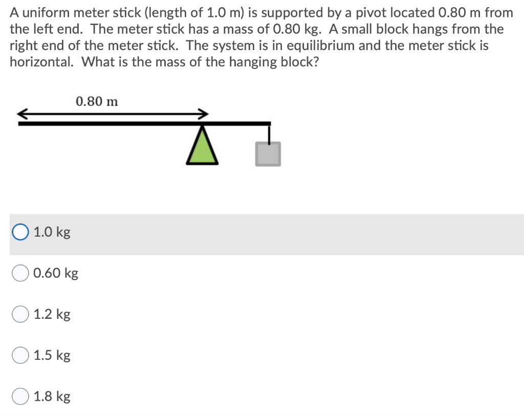 Solved A uniform meter stick (length of 1.0 m) is supported | Chegg.com