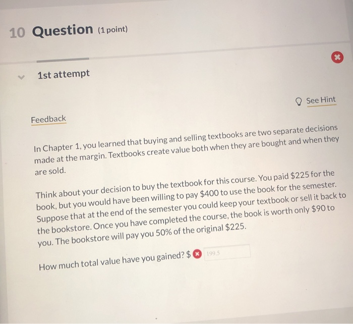 Solved 10 Question (1 point) 1st attempt Feedback See Hint | Chegg.com