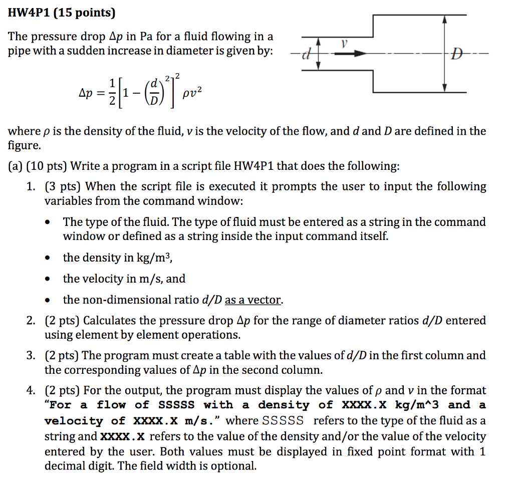 HW4P1 (15 points) The pressure drop Δp in Pa for a | Chegg.com