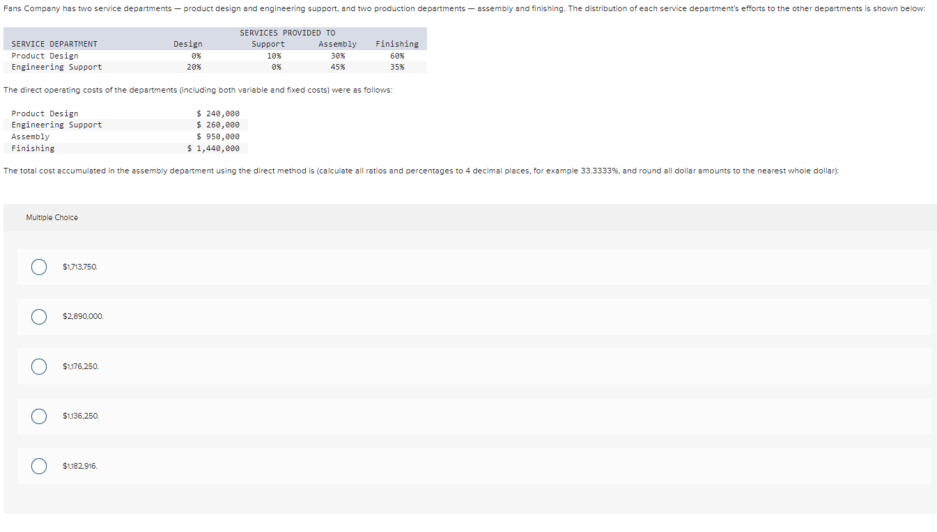 Solved Fans Company has two service departments — ﻿product | Chegg.com