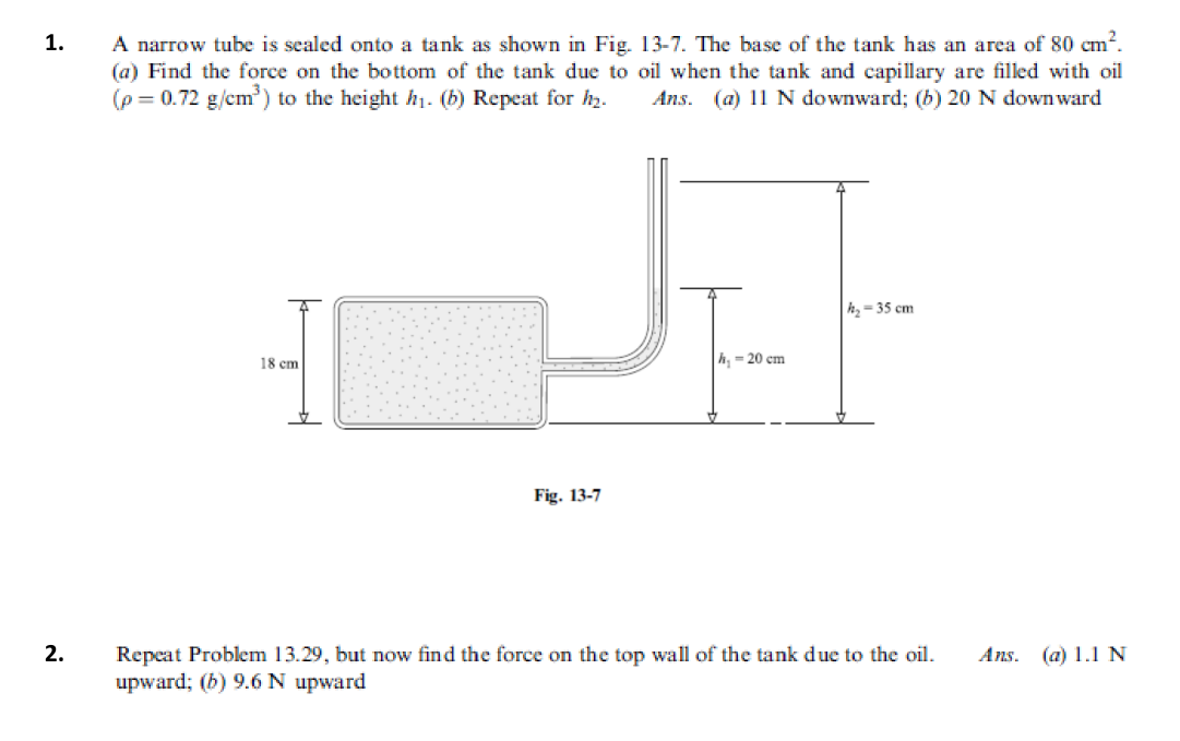 Solved SCHAUM'S 13.29 A narrow tube is sealed onto a tank as