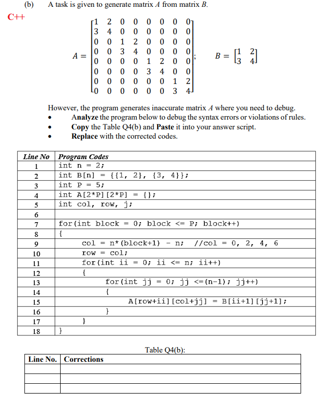Solved A task is given to generate matrix A from matrix B. | Chegg.com