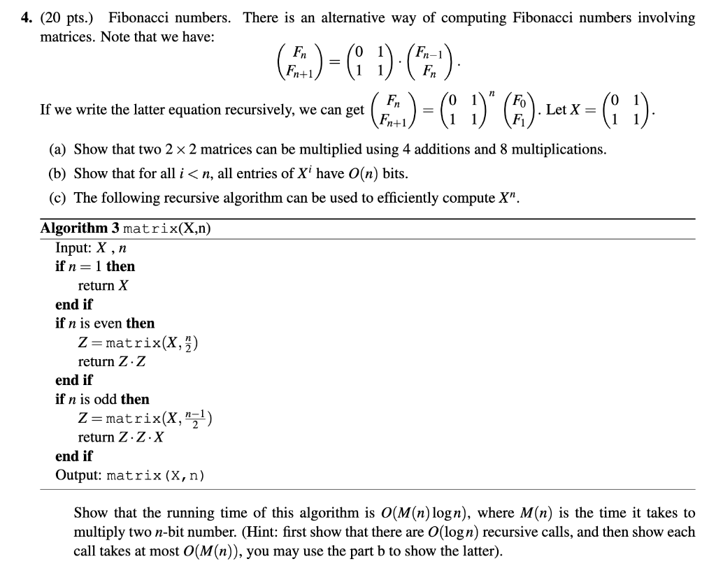 Solved 4. (20 pts.) Fibonacci numbers. There is an | Chegg.com