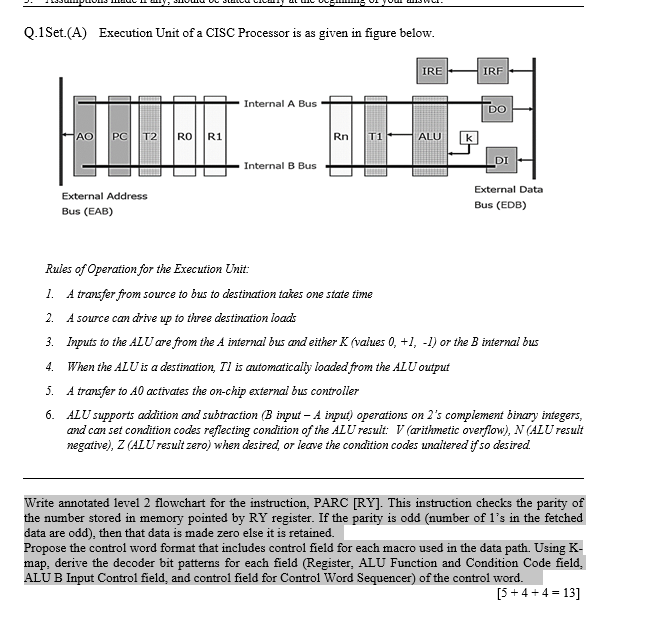 ya Q.1 Set.(A) Execution Unit of a CISC Processor is | Chegg.com
