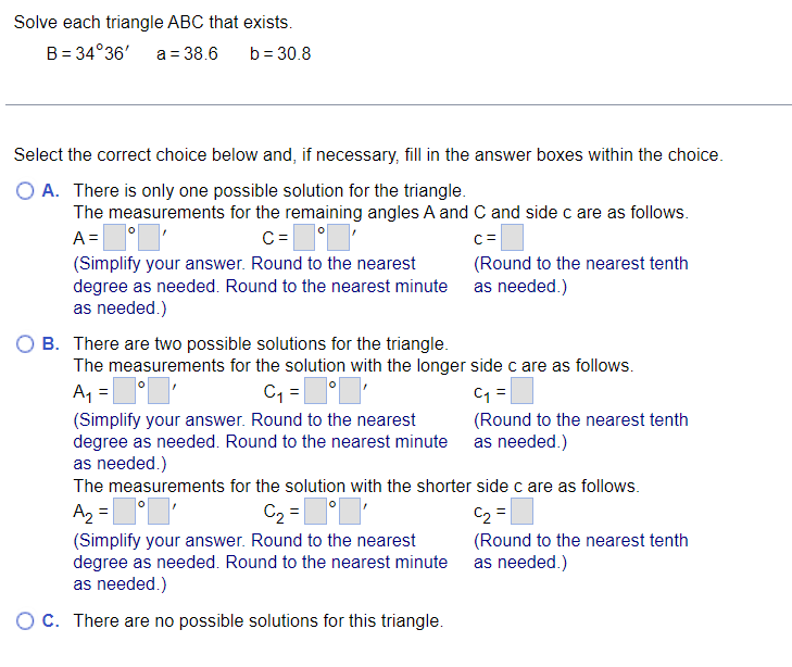 Solved Solve Each Triangle ABC That Exists. | Chegg.com