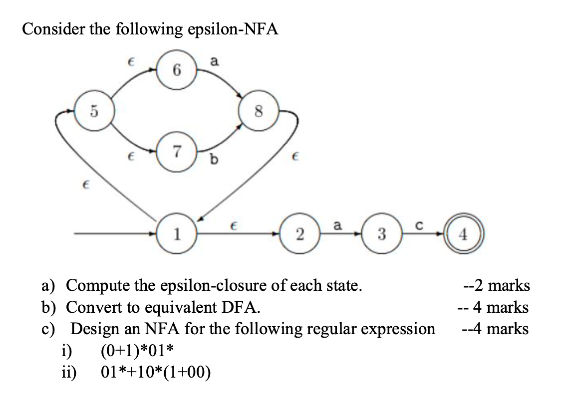 Solved Consider The Following Epsilon-NFA A 6 5 8 7 B E A 1 | Chegg.com