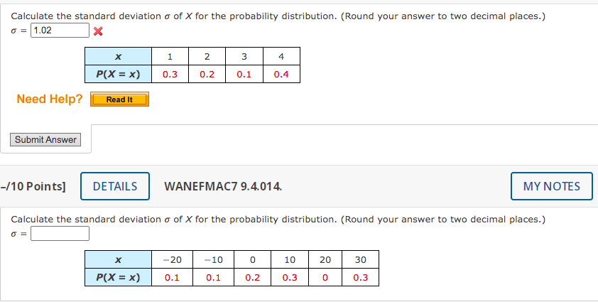 Solved Calculate the standard deviation o of X for the | Chegg.com
