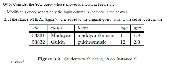 Solved Q#5: Consider The SQL Query Whose Answer Is Shown In | Chegg.com