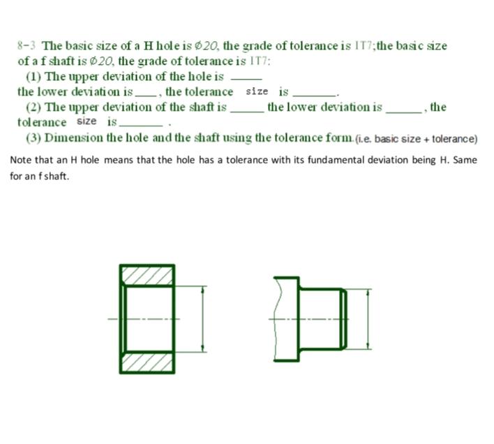 Solved 8-3 The basic size of a H hole is ₫20, the grade of | Chegg.com