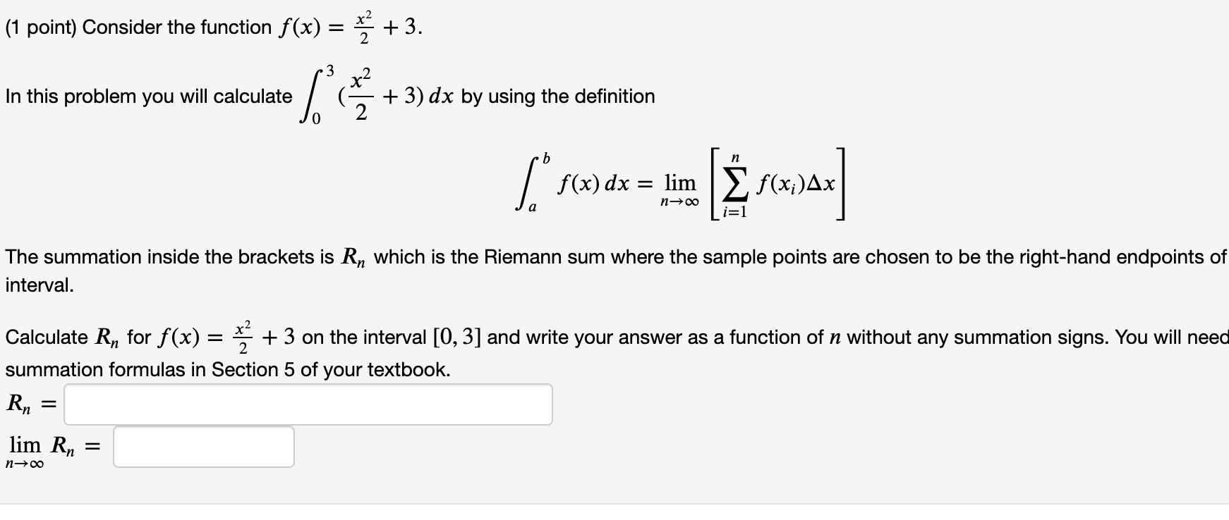 Solved (1 point) Consider the function f(x) = x + 3. = 3 In | Chegg.com