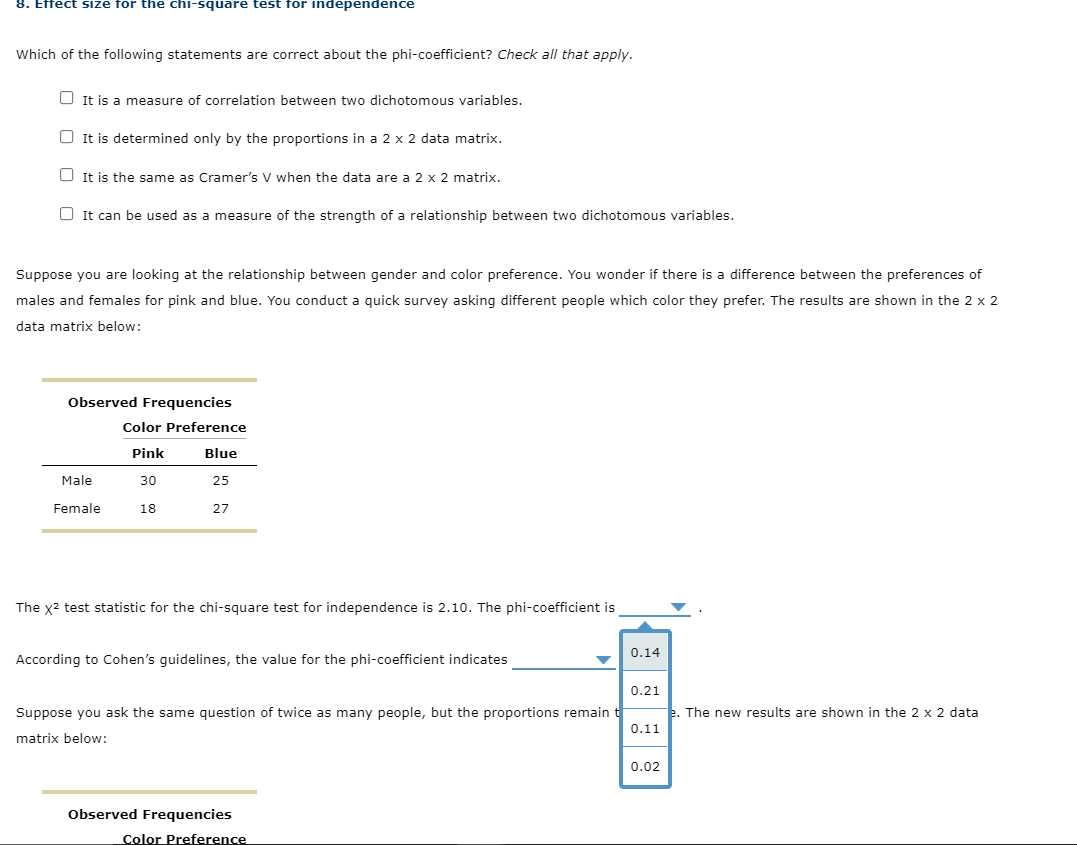 Solved 8 Effect Size For The Chi square Test For Chegg