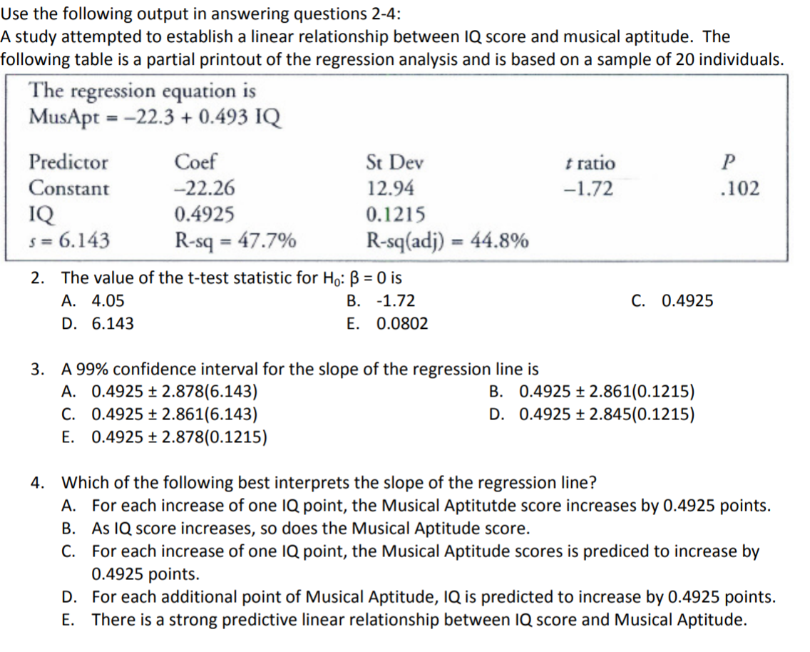 Solved Use the following output in answering questions 2-4: | Chegg.com