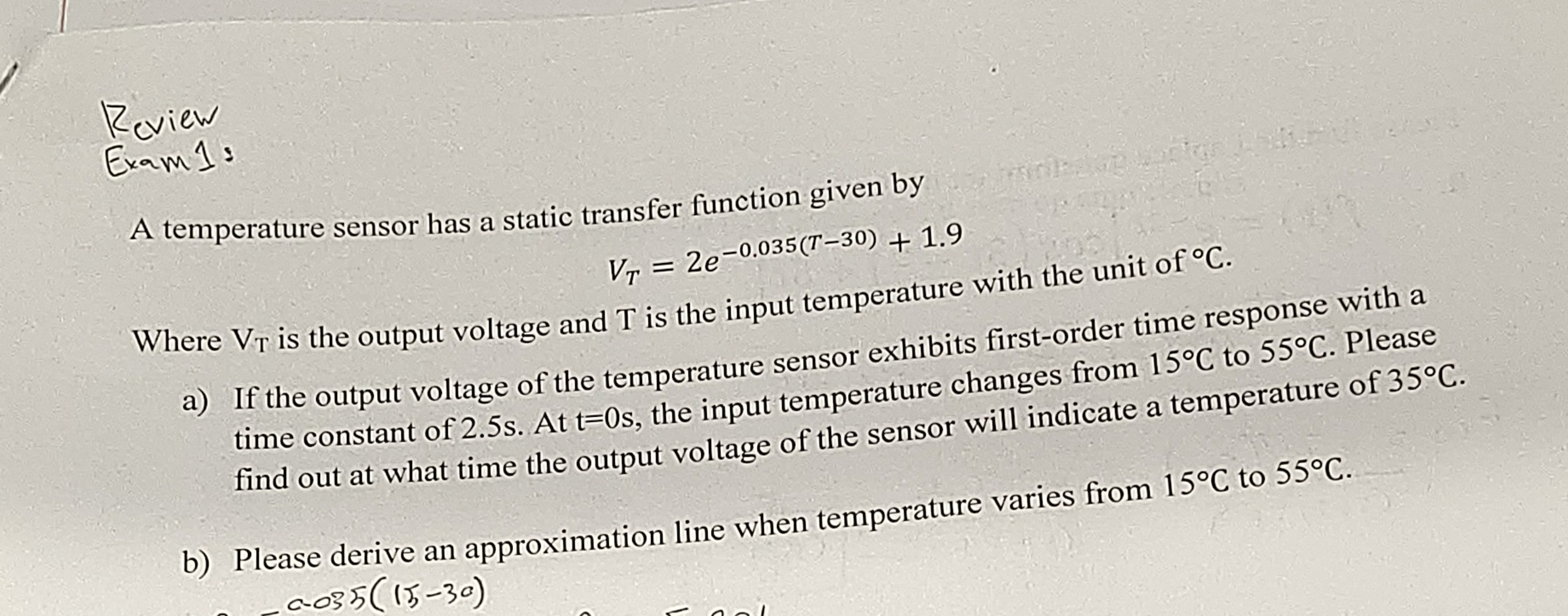 Solved ReviewExam1:A temperature sensor has a static | Chegg.com